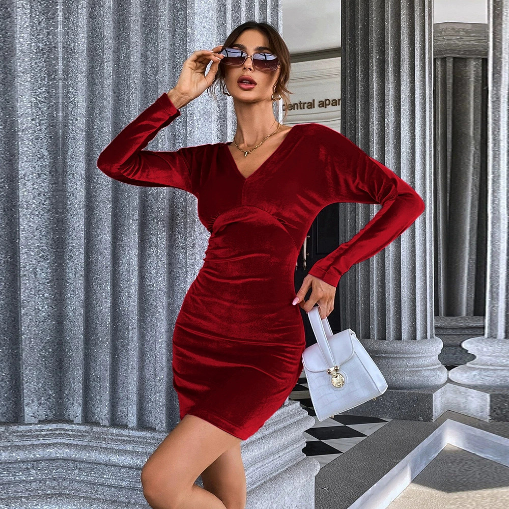 ZARA Sexy Velvet Backless Bodycon Dress Long Sleeve Slim Fall Winter